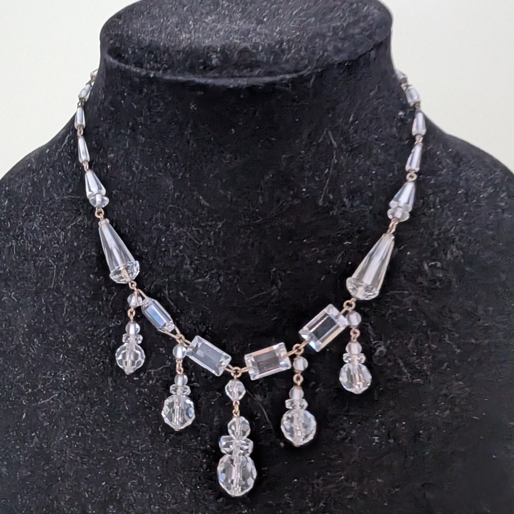 Antique Art Deco Silver Necklace with Clear Accents